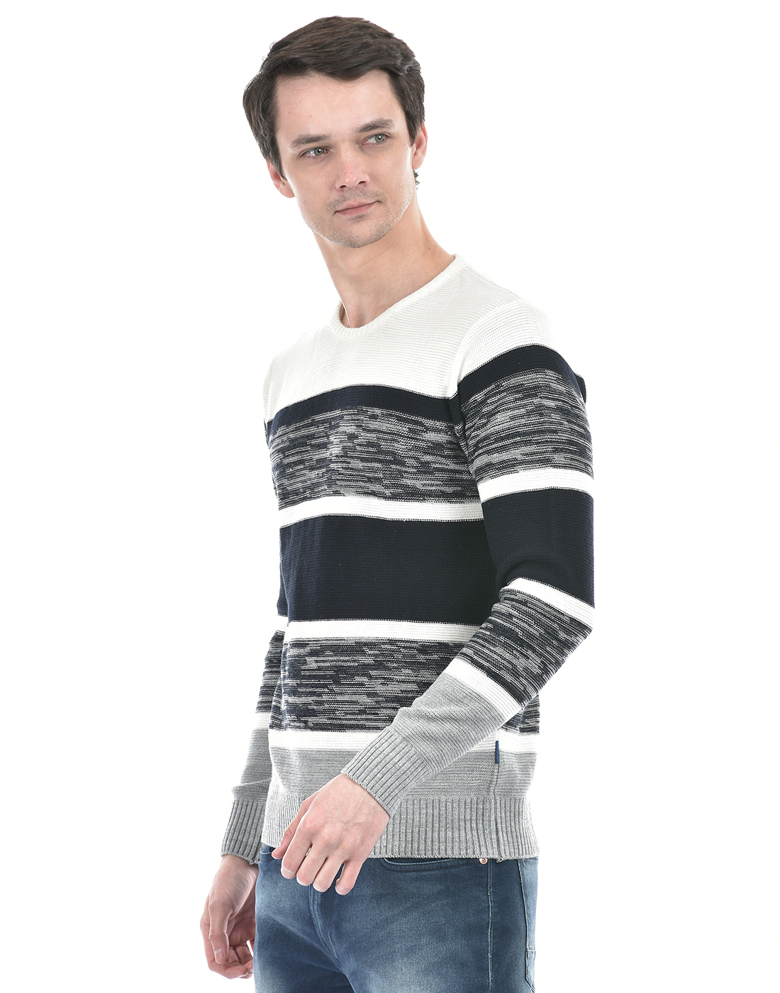 Numero Uno Men Striped Grey Sweater